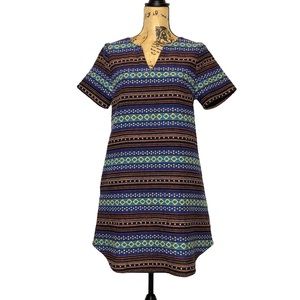 Tribal Pattern Boho Retro Short Sleeve A-Line Tunic Top S
